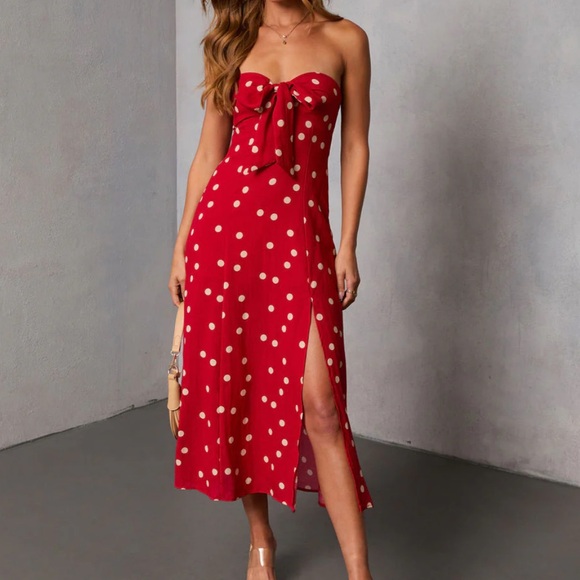 Vici- Eirah Strapless Cut Out Polka Dot Midi Dress - Picture 2 of 6